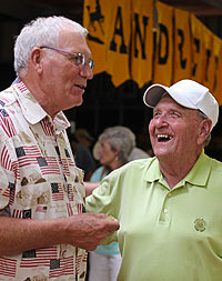 Mark Wallace chatting with Jack Nelson at the 2014 Reunion at AHS.
